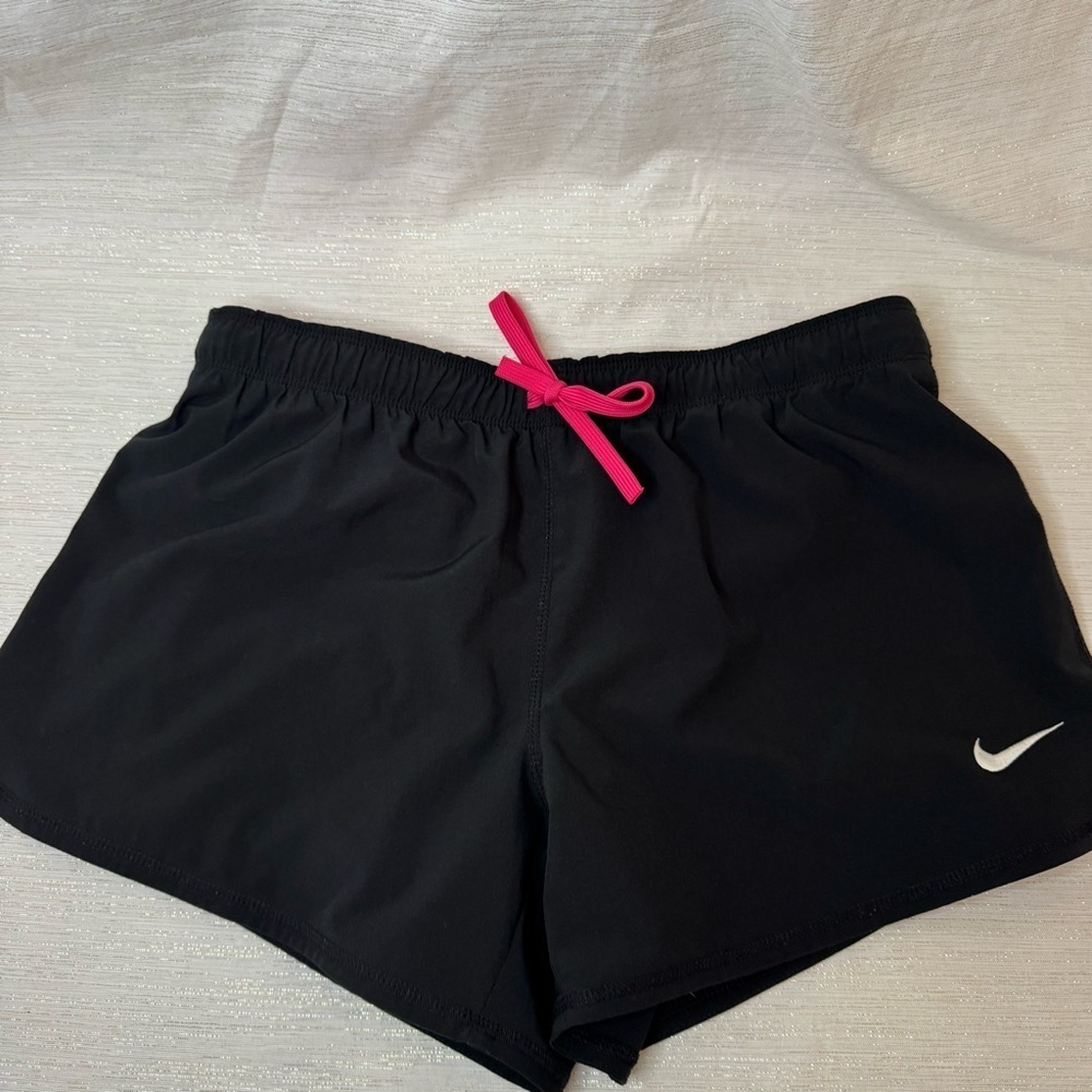 Nike Women's Black Running Shorts with Pink Accent Size M